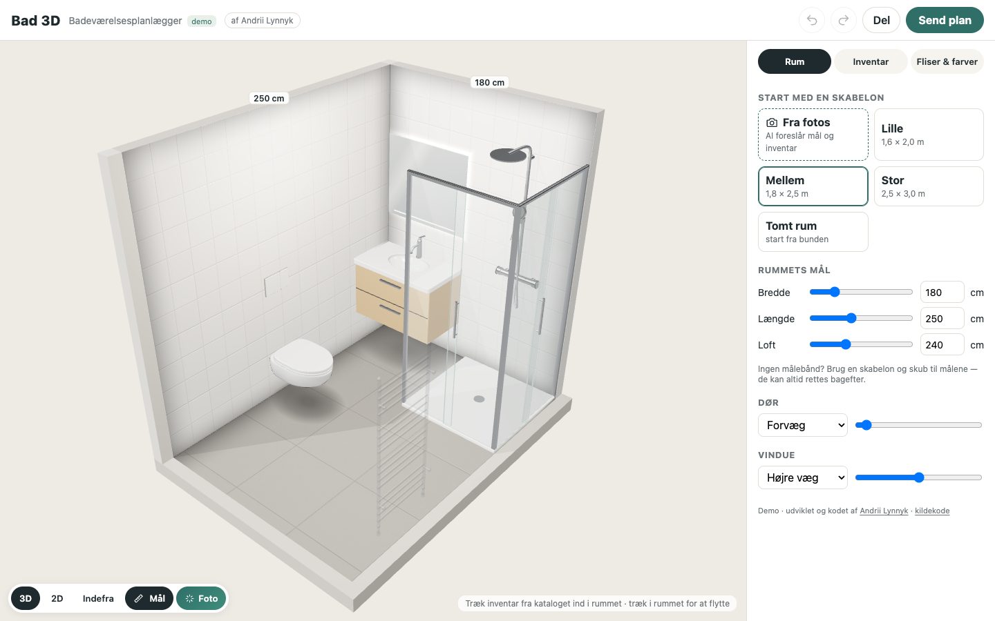 Bad 3D: 3D view of a bathroom with toilet, vanity and shower